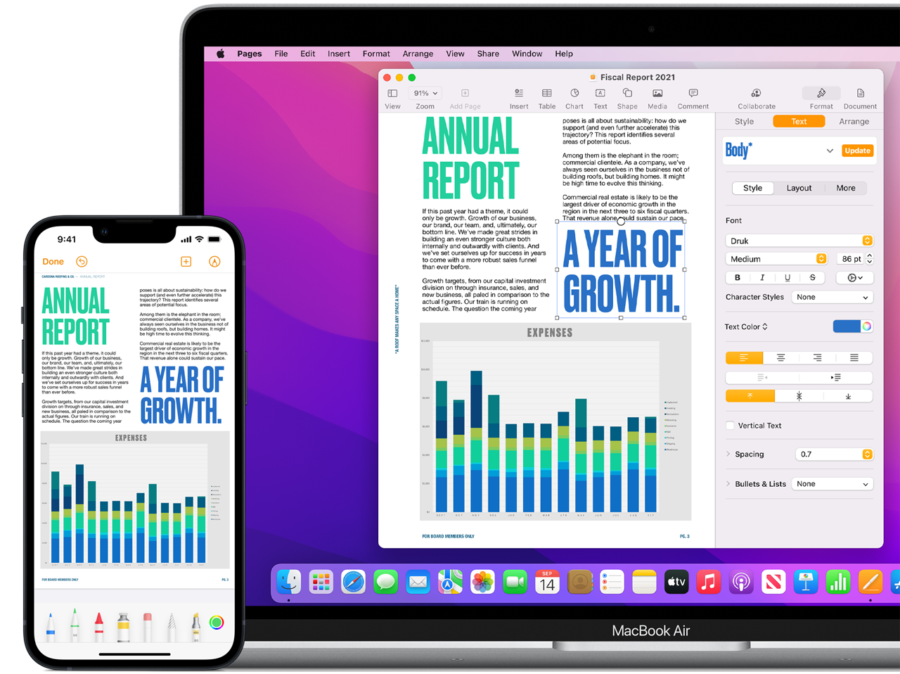 an iPhone and MacBook showing business reports