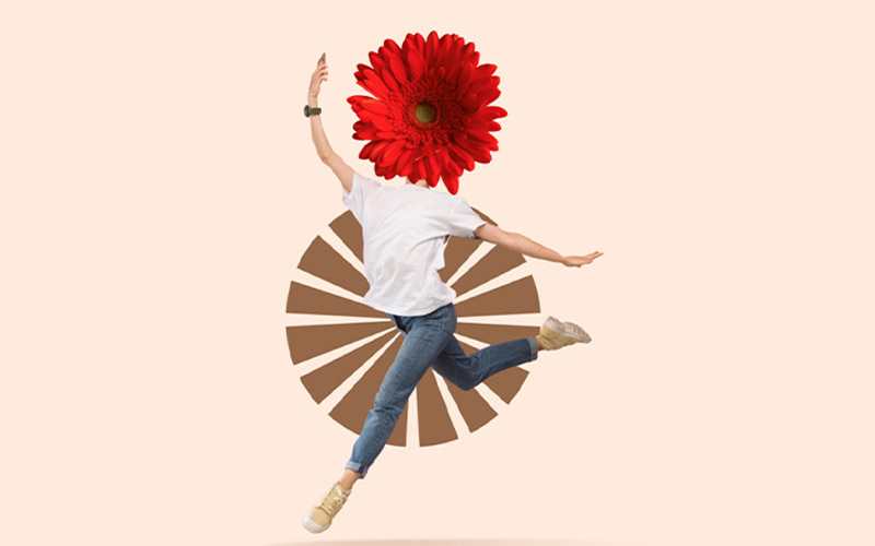 Dancing man with a flower for a head