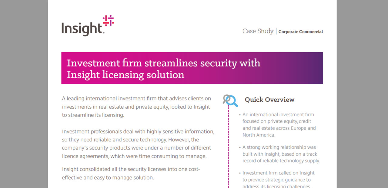 Article Investment firm streamlines security with Insight licensing solution Image