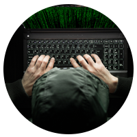An internet attacker using a laptop device with encryption code