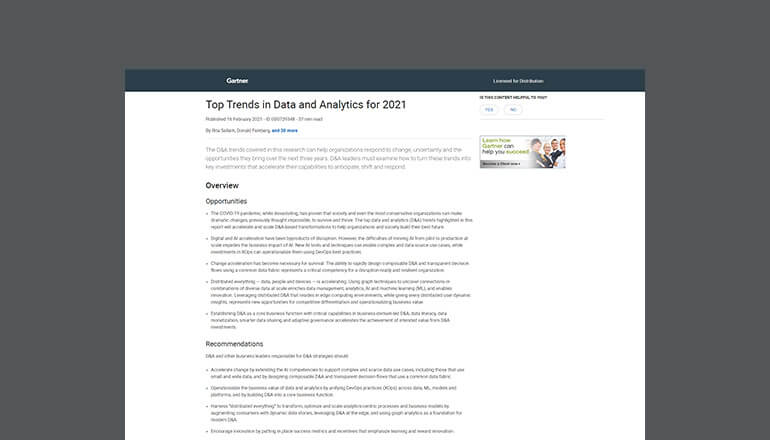 Article Top Trends in Data and Analytics for 2021 | Gartner Report Image