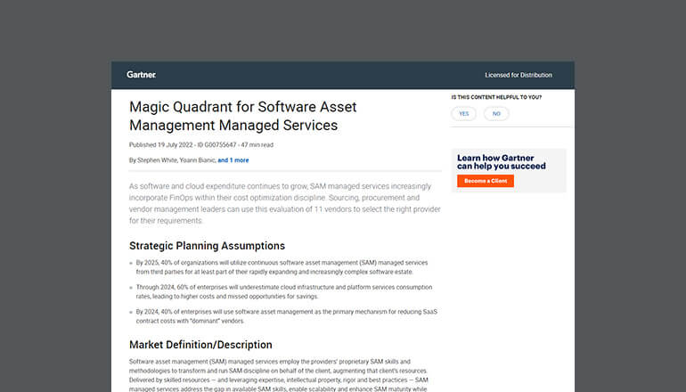 Article 2023 Gartner Magic Quadrant for Software Asset Management Managed Services Image