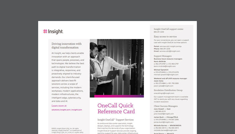 Article Insight OneCall Quick Reference Card  Image