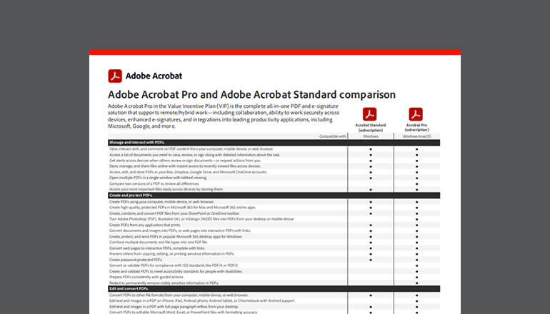 Article Adobe Acrobat Pro and Adobe Acrobat Standard Comparison Image
