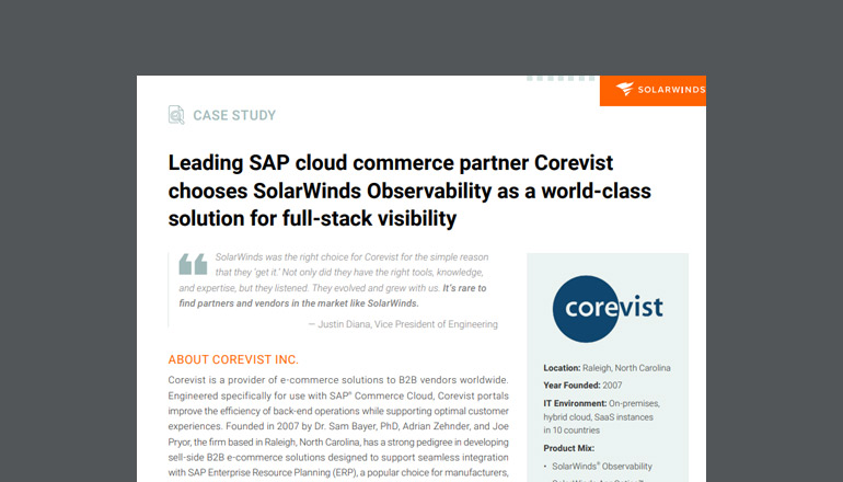 Article Leading SAP Cloud Commerce Partner Corevist Chooses SolarWinds  Image