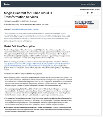 2023 Gartner Magic Quadrant for Public Cloud IT Transformation Services