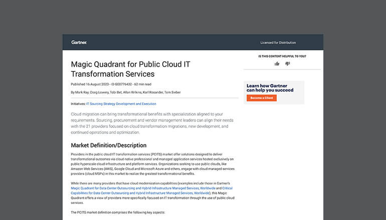Article 2023 Gartner Magic Quadrant for Public Cloud IT Transformation Services Image