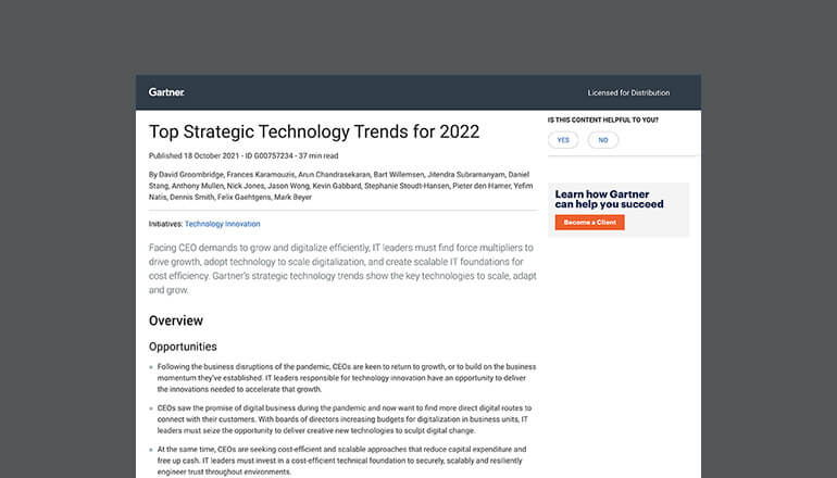 Article Gartner: Top Strategic Technology Trends for 2022 Image