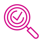 Illustrated icon showing a magnifying glass with a checkmark inside