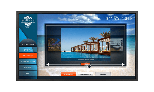 Interactive display showing beautiful beach resort