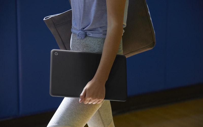Person holding the Google Pixelbook Go