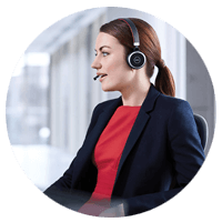 Sales rep using Jabra headset while talking with customer
