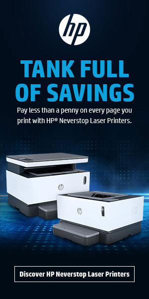 Ad: HP Neverstop Laser Printers. Learn more