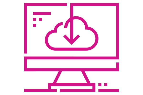 Illustration of desktop computer download cloud-based software