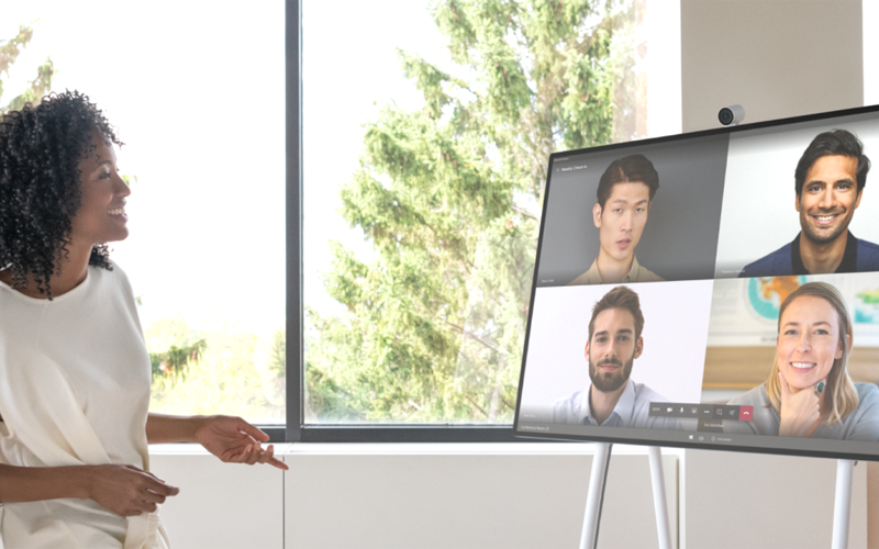 Microsoft surface hub 2s used for hybrid workplace meeting