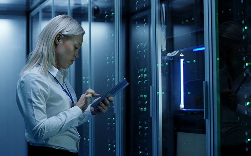 Woman working in the data center