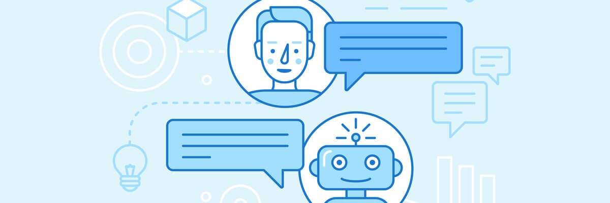 Illustration of a user communicating with a chatbot
