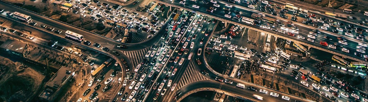 Aerial view of city traffic jam