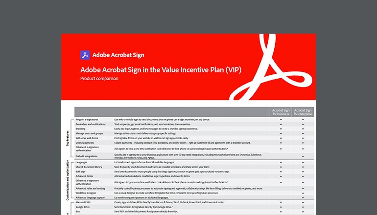 Thumbnail of Adobe Sign product comparison available to download below