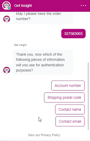 Display of account number in Insight's Virtual Assistant Chat Agent. 