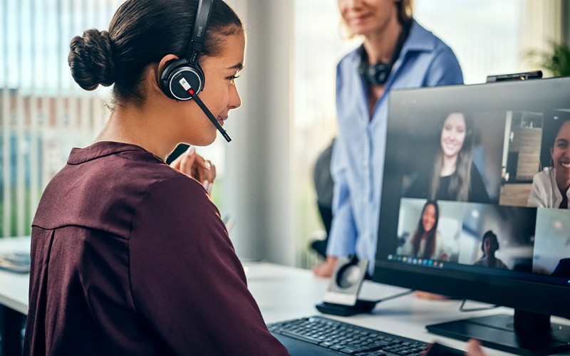 Woman using EPOS Impact headset