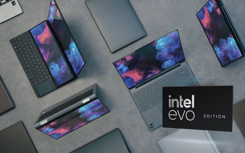 View of laptops powered by Intel